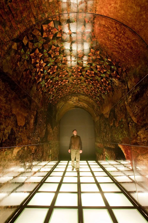 Phi Phi Oanh. Specula. 2009. Lacquer on epoxy and fiberglass composite panels with metal frame. 740 x 270 x 40 cm. Installation view at the Hanoi City Exhibition Hall, December 2009. Photograph by Matthew Dakin, courtesy of Phi Phi Oanh.