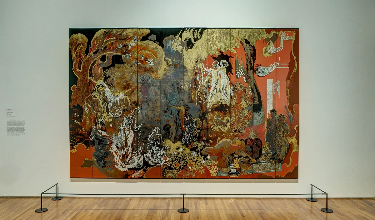 Nguyễn Gia Trí, <i>Les Fées</i> (The Fairies). c. 1936. Lacquer on board. 290 x 440 cm. Collection of Géraldine Galateau, Paris. Photo by Ken Cheong.