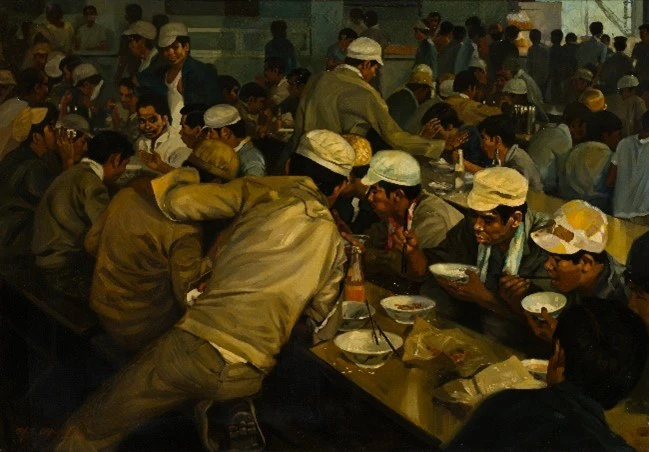 Chua Mia Tee. Workers in a Canteen, 1974. Oil on canvas, 88.5 x 126.5 cm. Gift of the artist. Collection of National Gallery Singapore. Image courtesy of National Heritage Board, Singapore