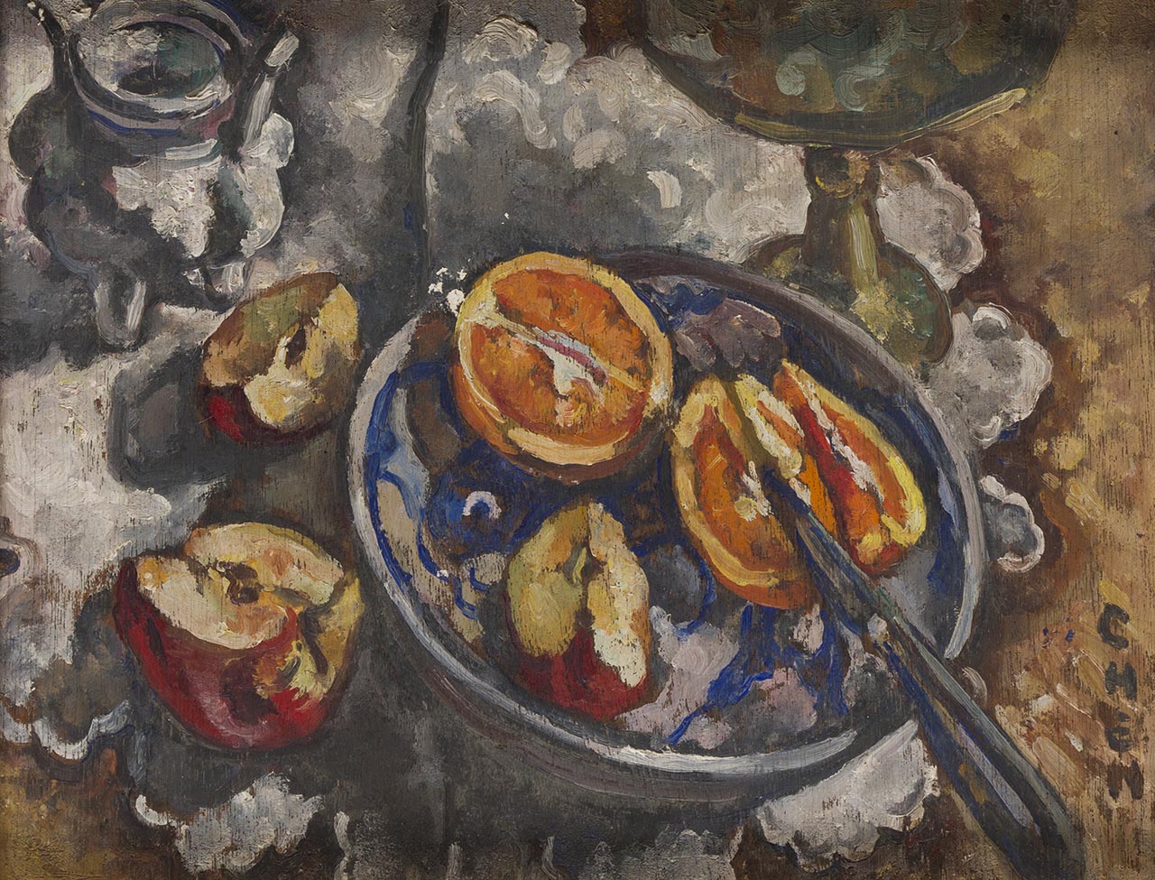 Still Life with Cut Apple and Orange